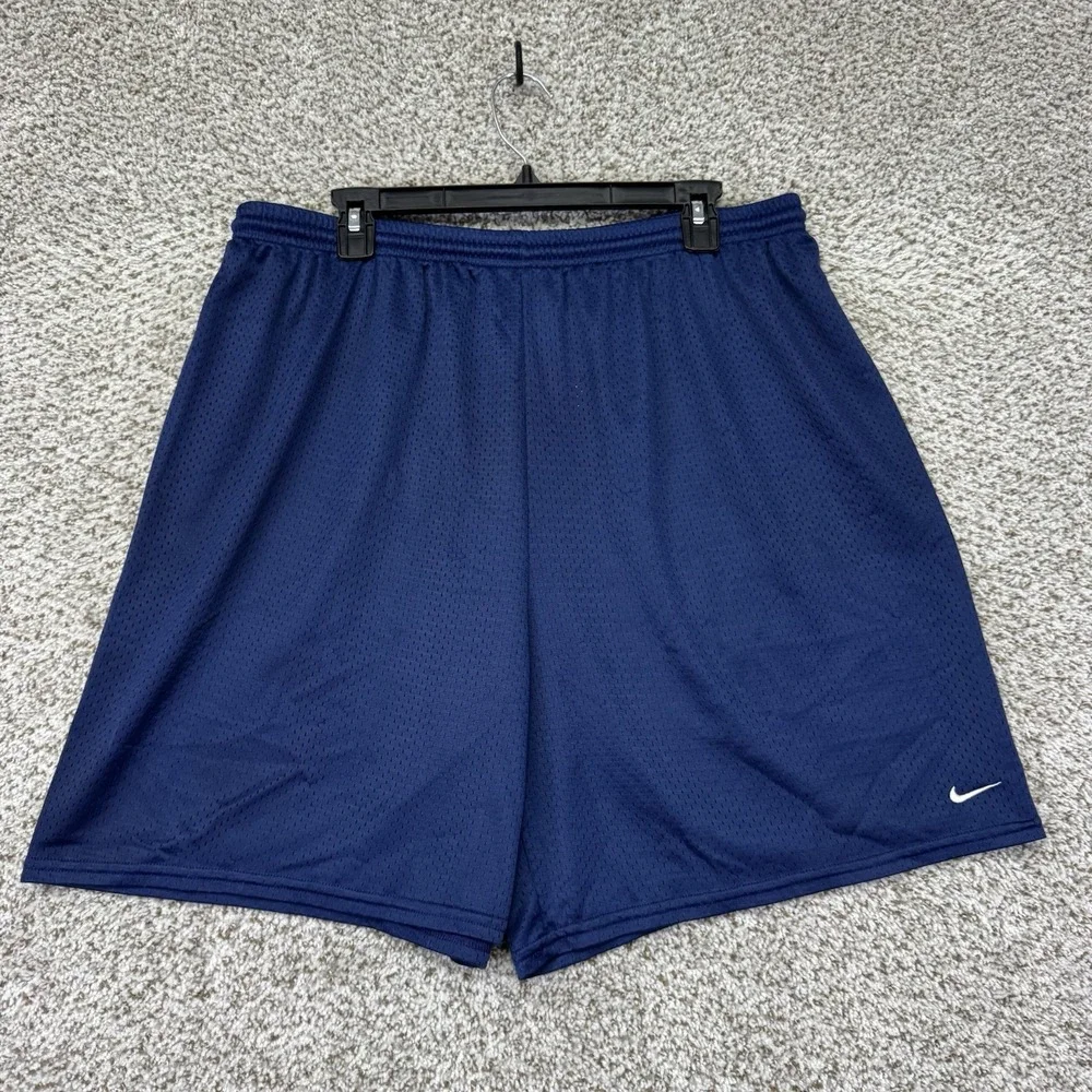 VTG Nike Gym Shorts Men's Size XL Blue Basketball Embroidered Logo Polyester Y2K